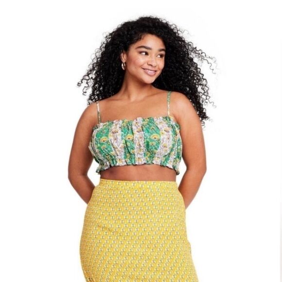 RHODE X Target Mixed Floral & Striped Print Cotton Shirred Crop Top Size Large - Picture 2 of 14